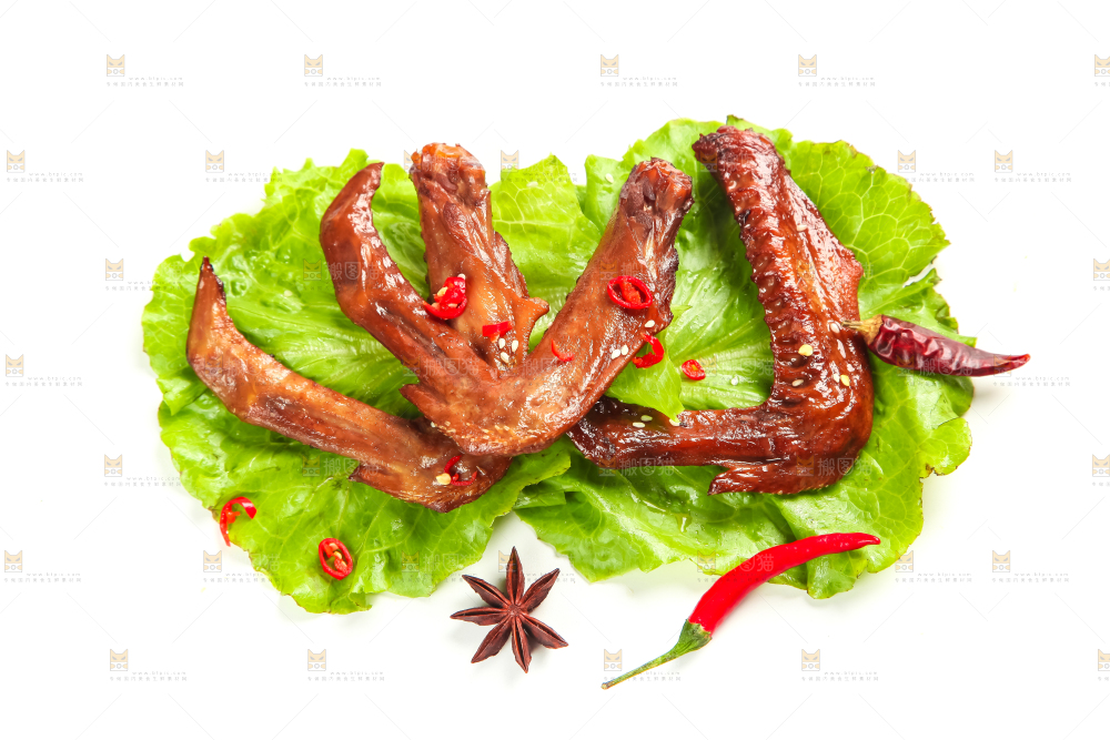 叶子上的香辣鸭翅