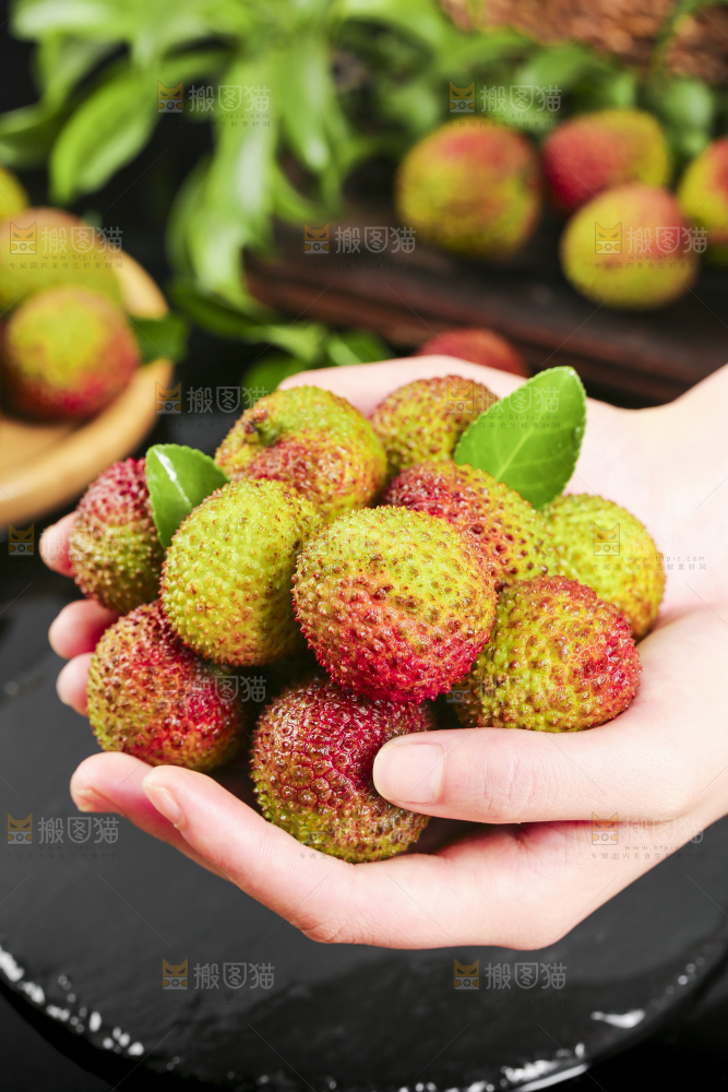 手里捧着鲜荔枝