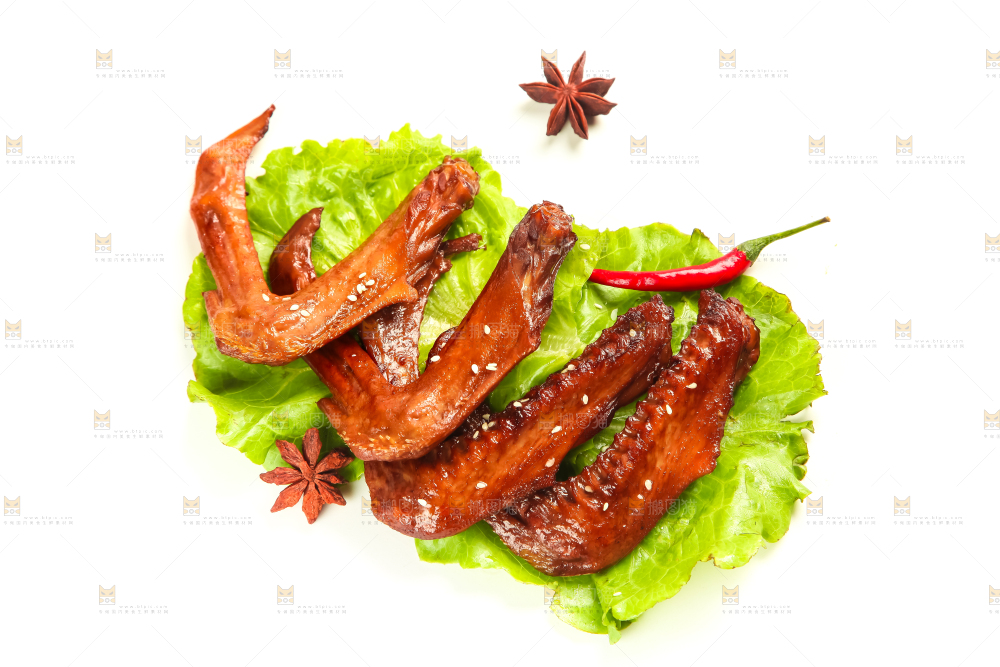 叶子上的香辣鸭翅
