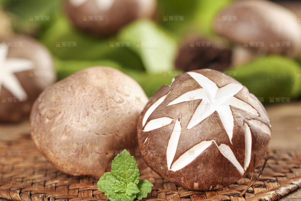 编织垫上放着香菇