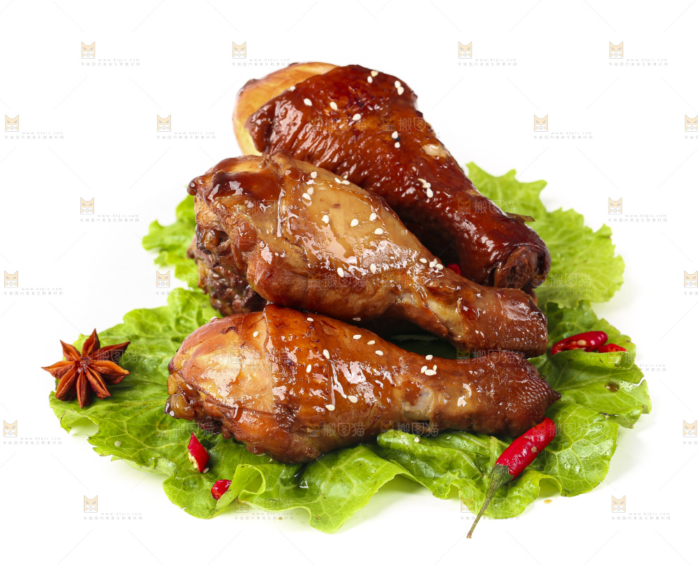 叶子上放着红烧鸡腿