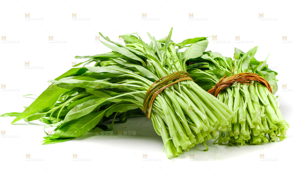 白底上放着新鲜空心菜