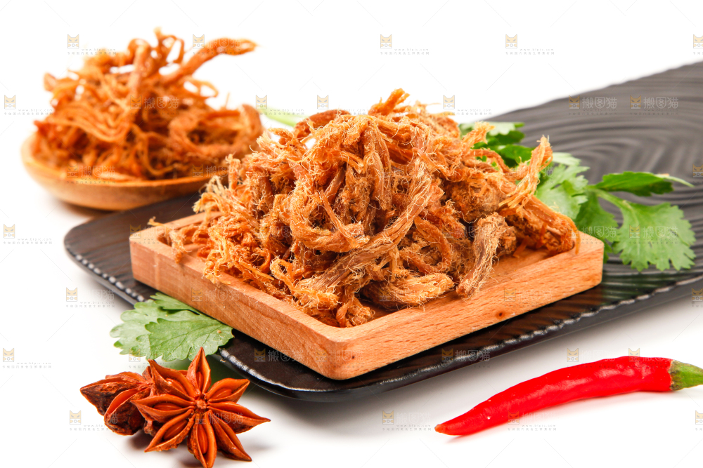 盘子里的手撕猪肉干