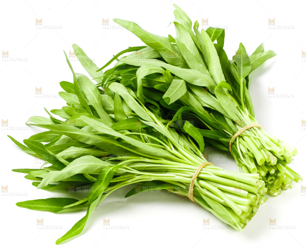 白底上放着空心菜