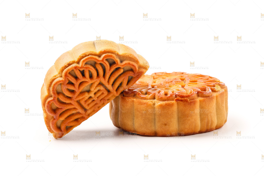 白底上放着蛋黄月饼