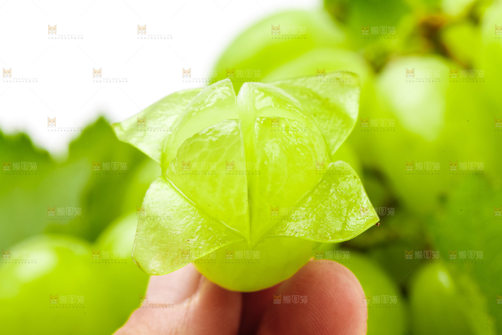 手拿剥皮的青提