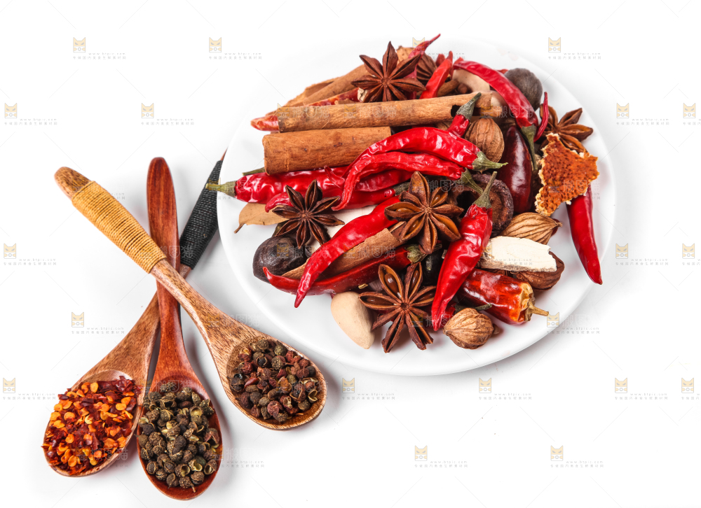 白底上放着香料组合