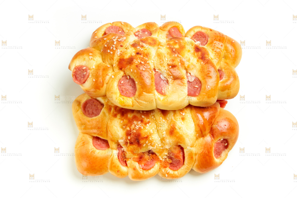 白底上的火腿肉松面包