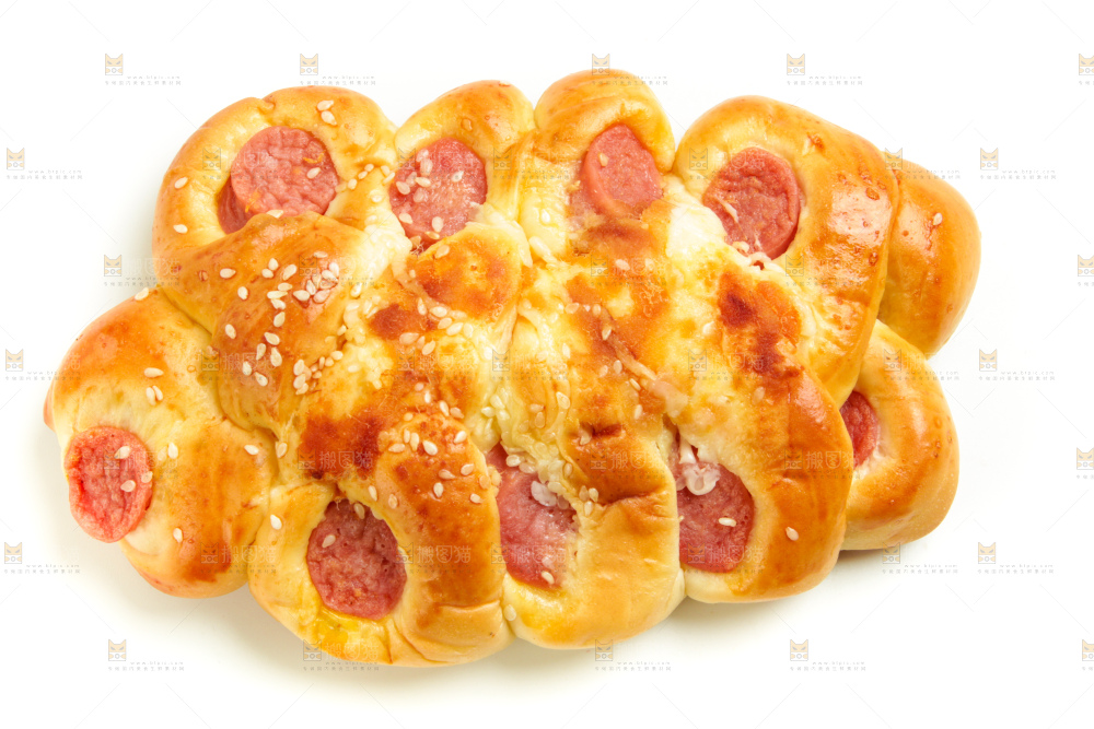 白底上的火腿肉松面包