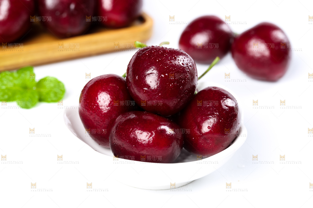 白底上的新鲜车厘子