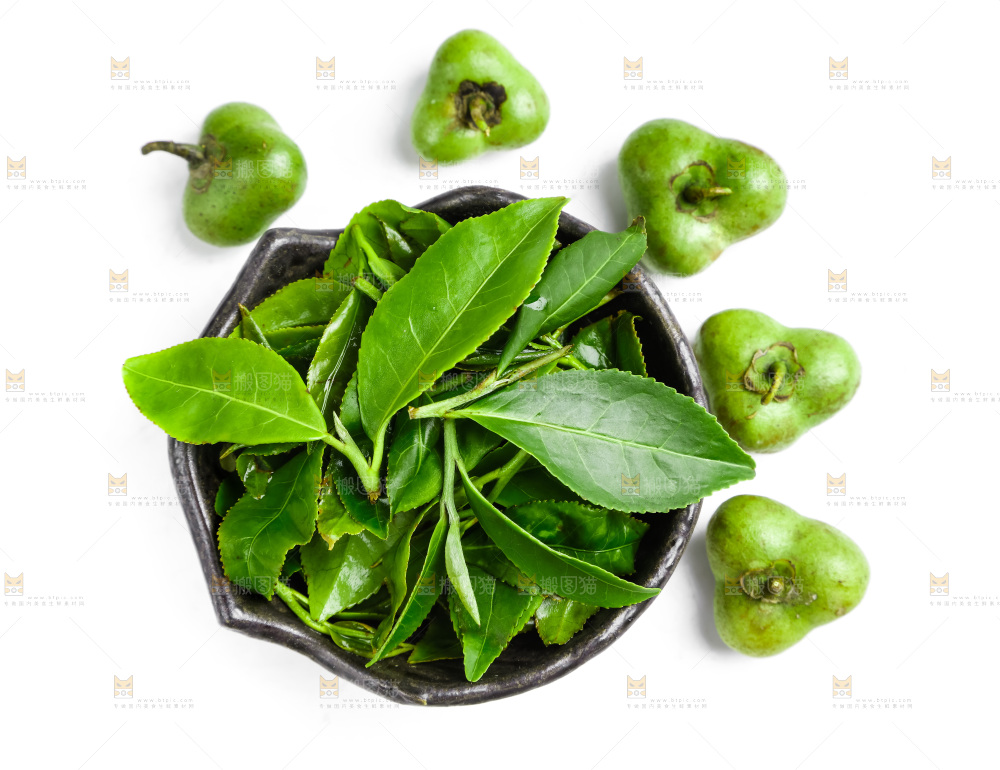 白底上摆放着茶叶子