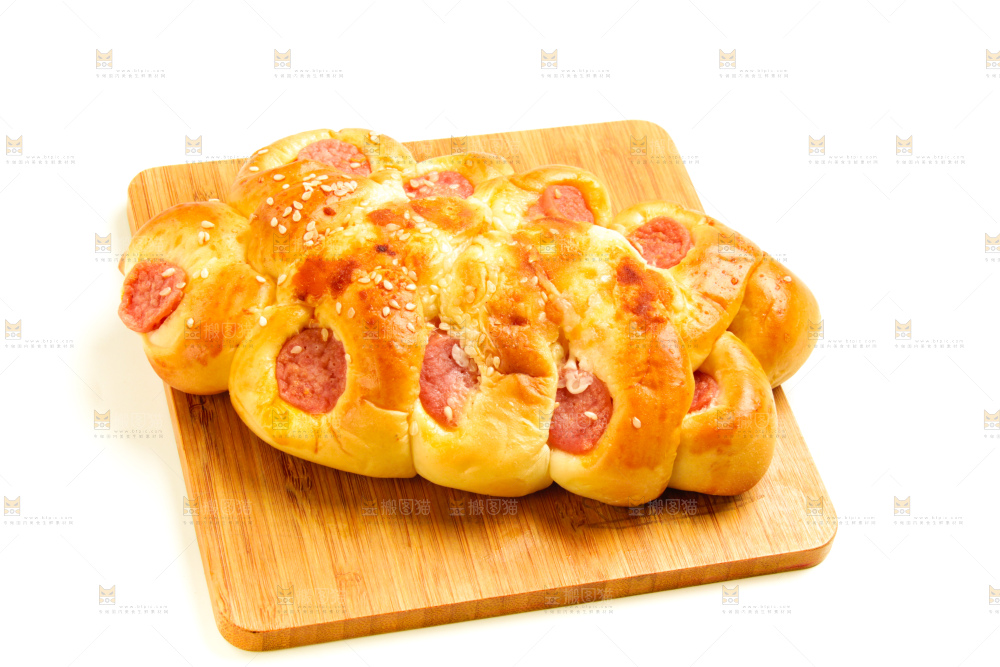 白底上的火腿肉松面包