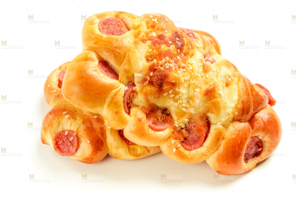 白底上的火腿肉松面包