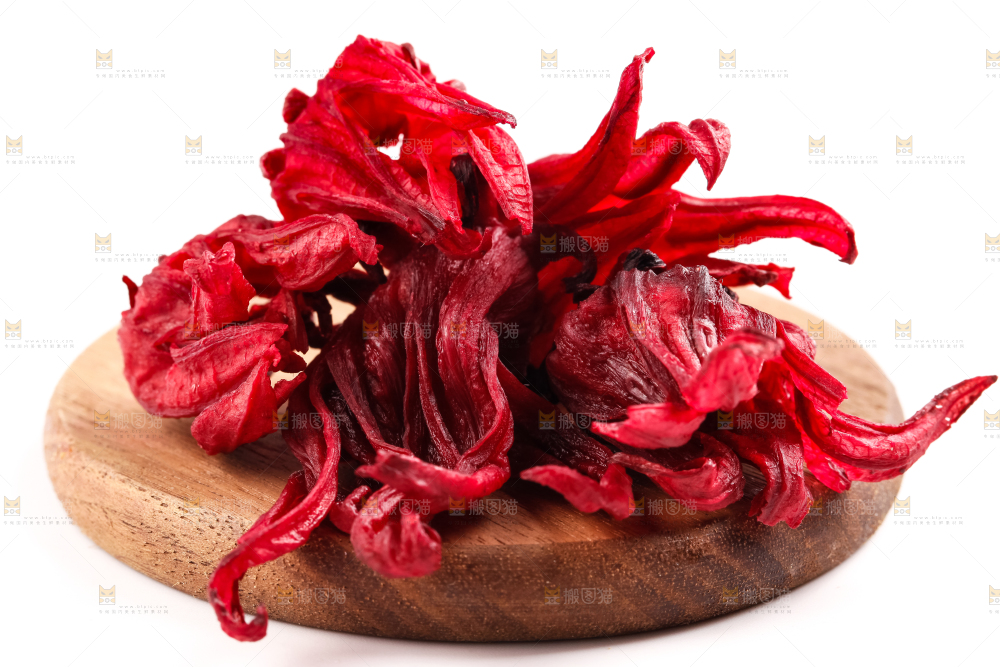 白底上放着玫瑰茄