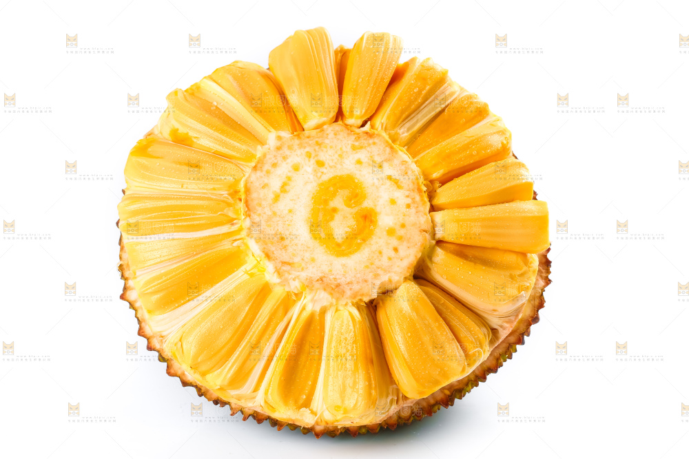 白底上摆放着红心菠萝蜜