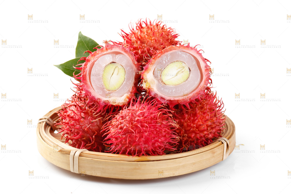 白底上放着红毛丹