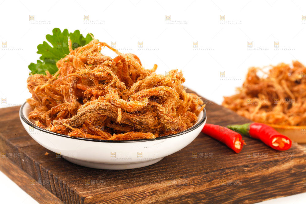 盘子里的手撕猪肉干
