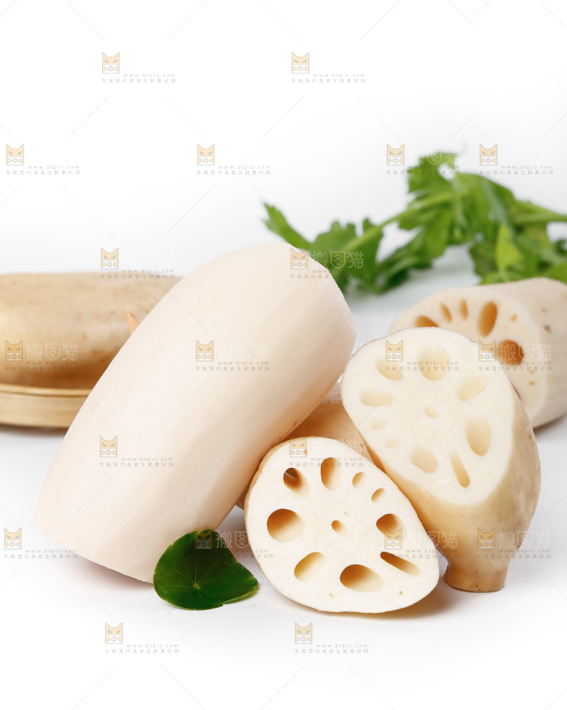 白底上一堆湖北洪湖莲藕