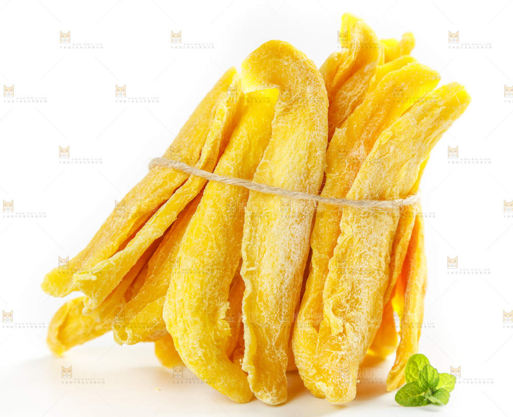 白底上摆放着芒果干
