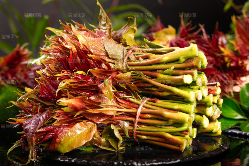深底上放着香椿芽