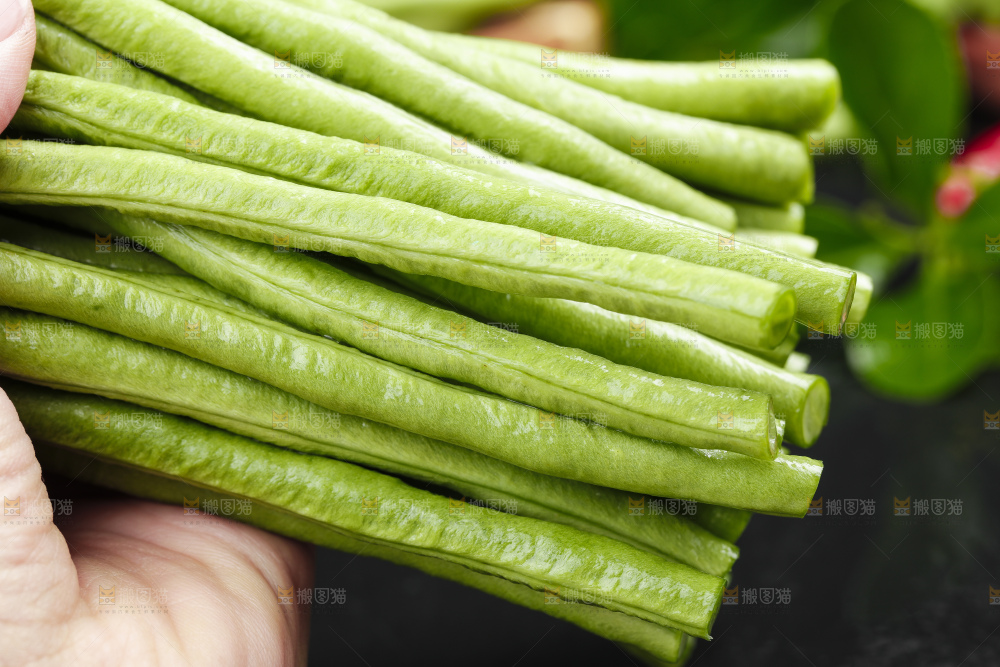 手里拿着一把豇豆