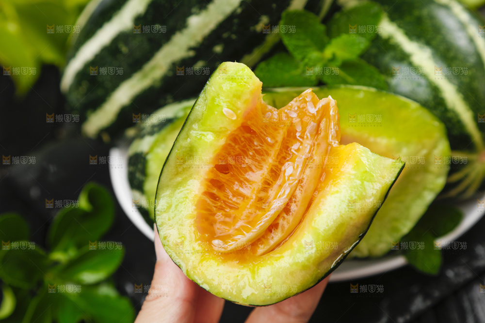 手里拿着美洋甜瓜