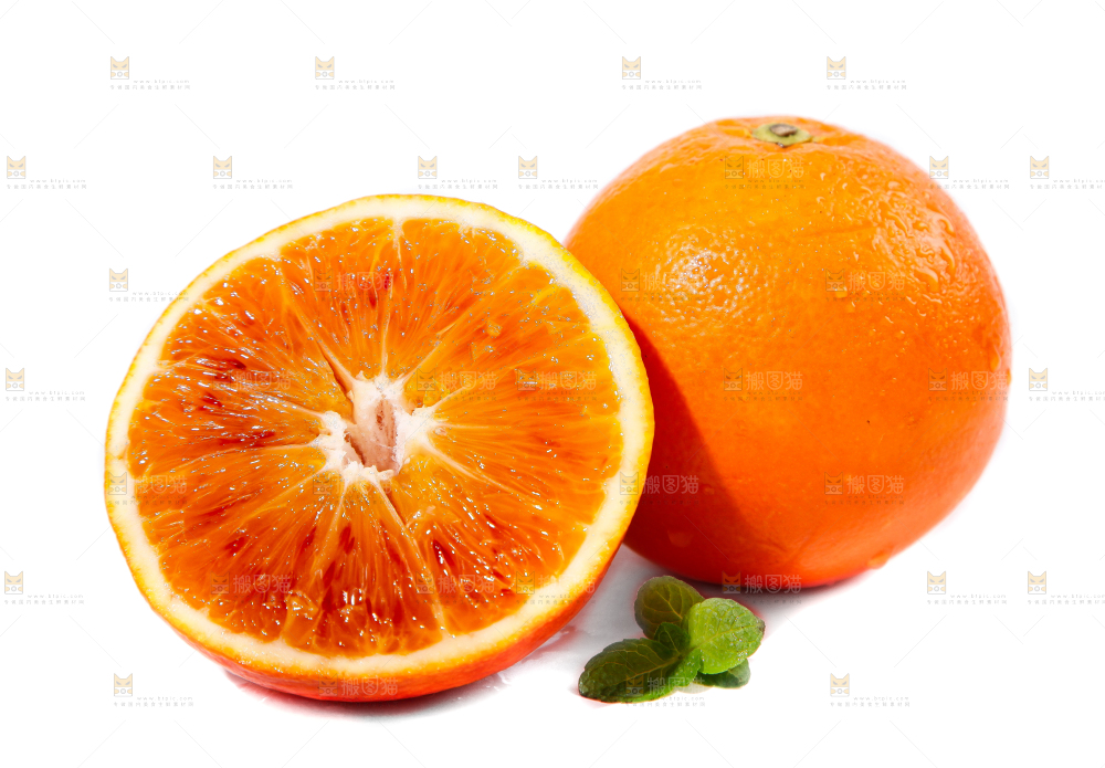 白底上摆放着血橙