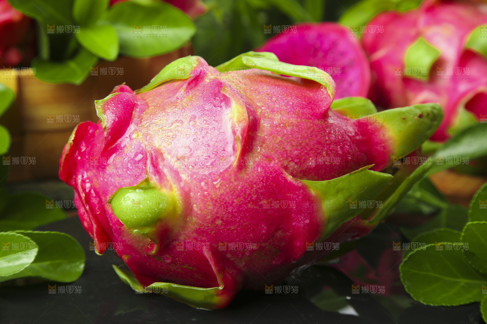 黑底上放着新鲜火龙果