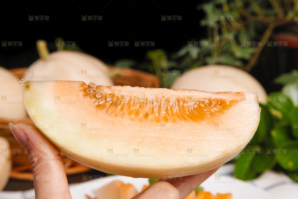 手拿切开的阎良小甜瓜