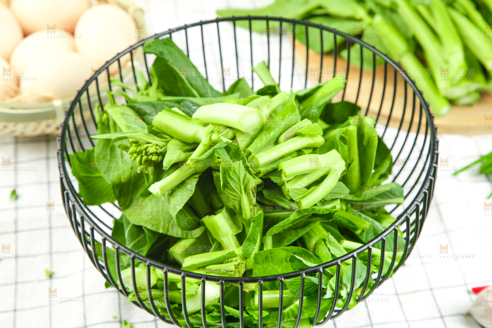格子底上的广东菜心