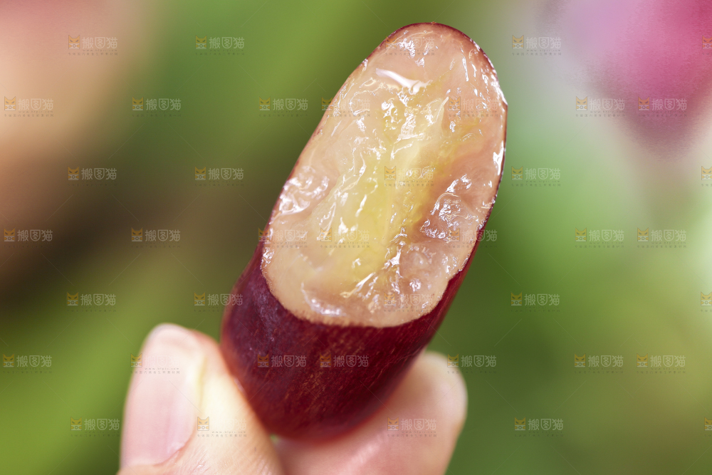 手里拿着咬过的美人指葡萄
