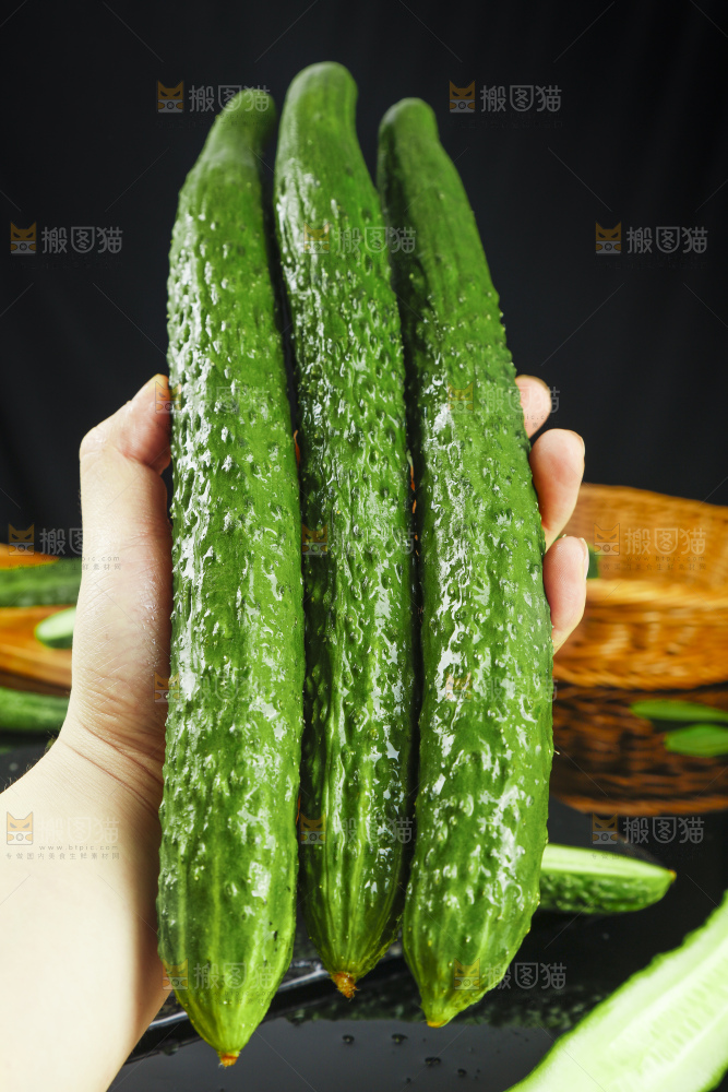 手拿着新鲜青瓜