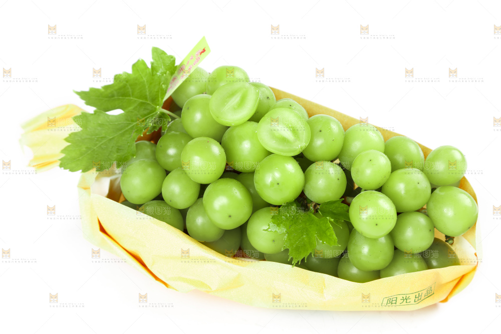 白底上放着无籽青提