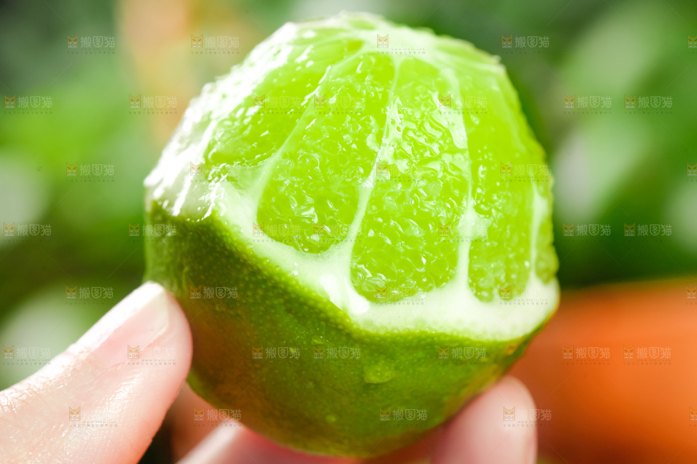 手里拿着无籽青柠檬