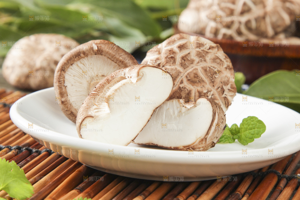 竹垫子上放着新鲜花菇