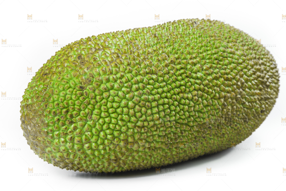 白底上放着一个完整的菠萝蜜
