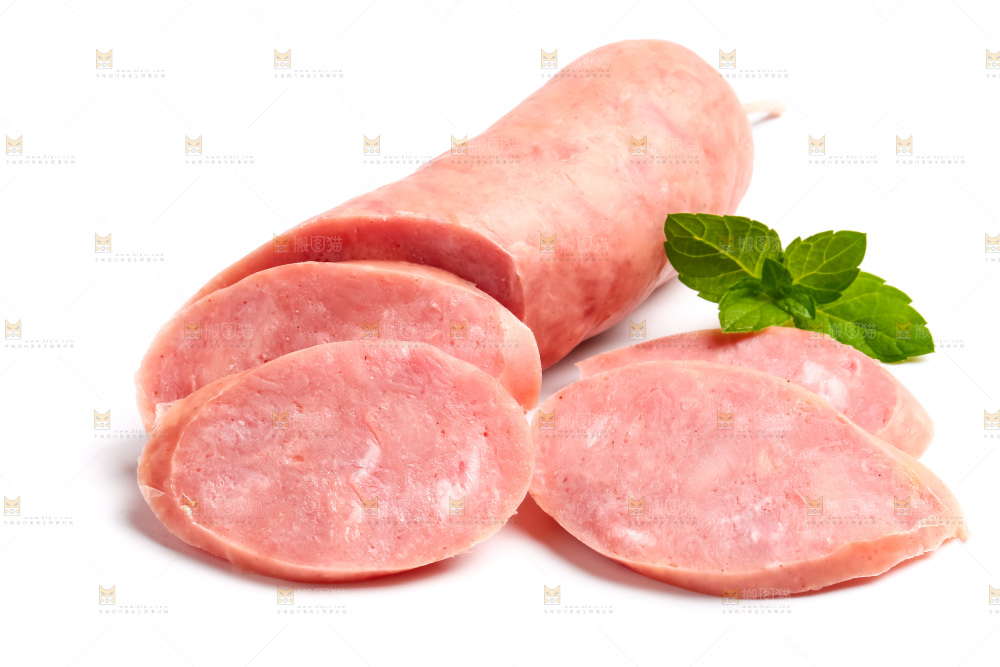 白底上摆放着肉肠