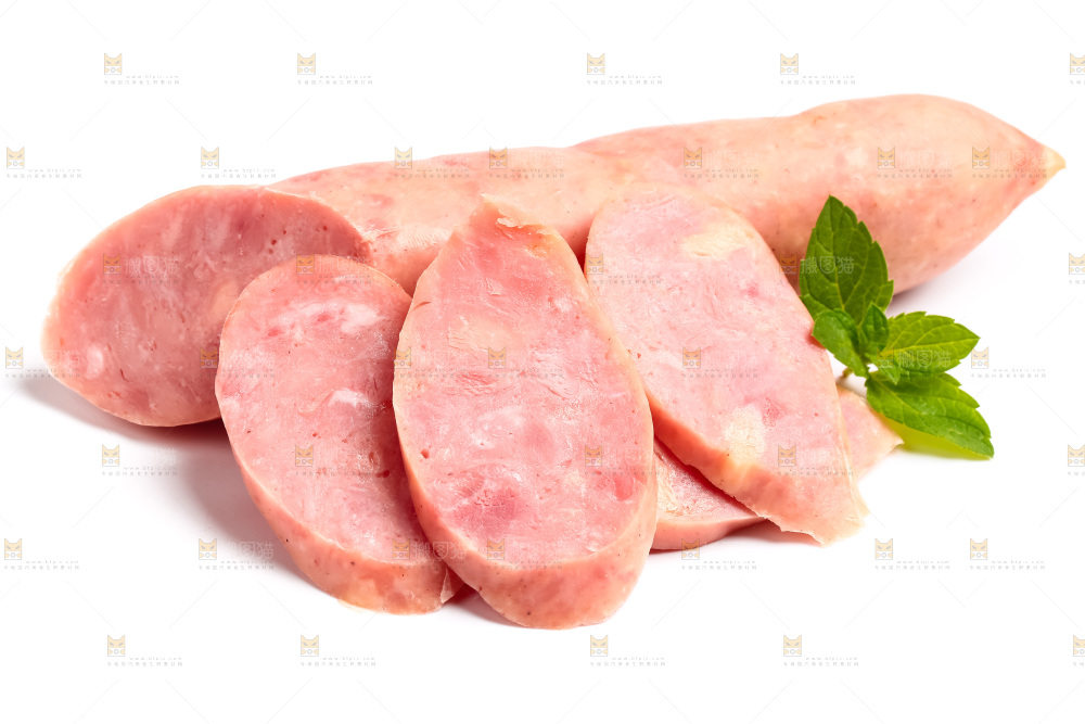 白底上摆放着肉肠
