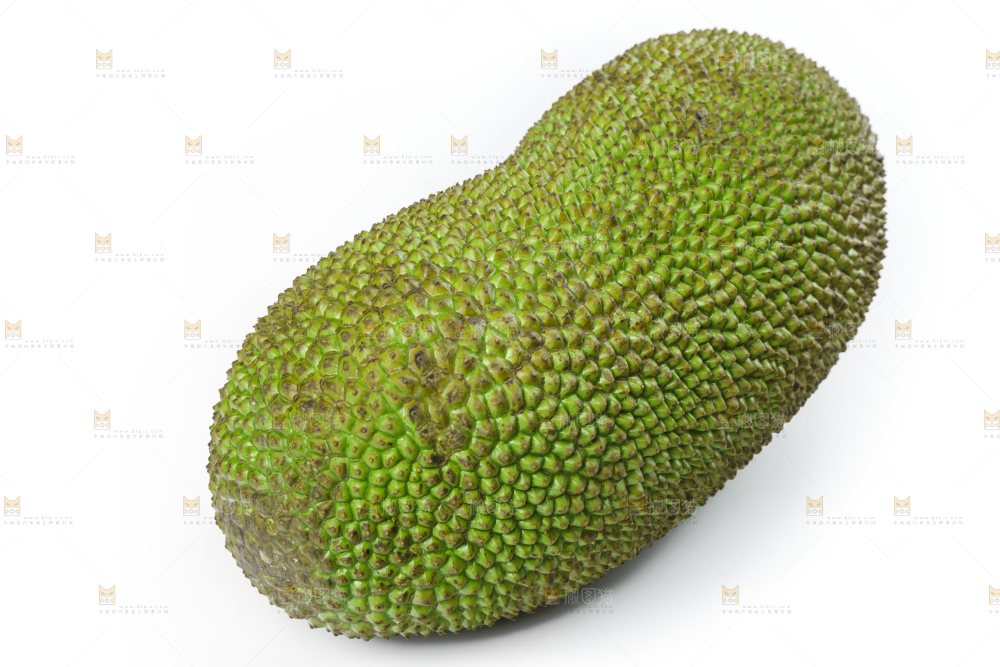 白底上放着一个完整的菠萝蜜
