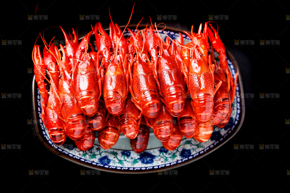黑底上的清蒸小龙虾