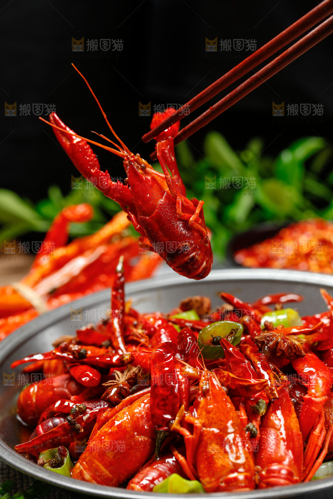 筷子上夹着小龙虾
