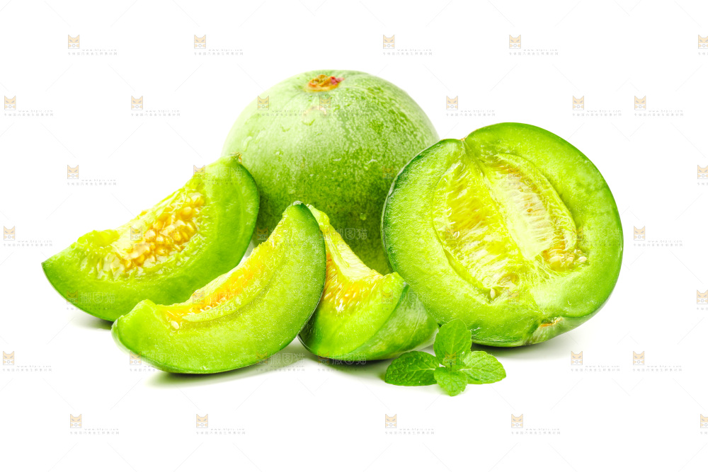 白底上放着绿宝甜瓜