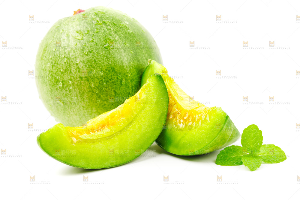 白底上放着绿宝甜瓜