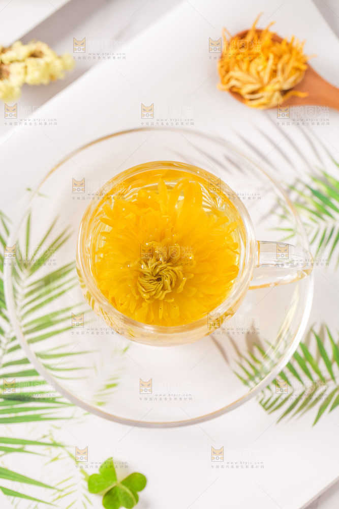 桌子上放着一杯金丝皇菊