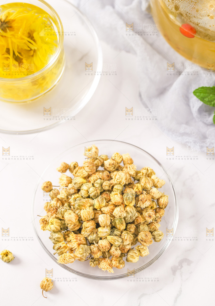 白底上放着一盘胎菊