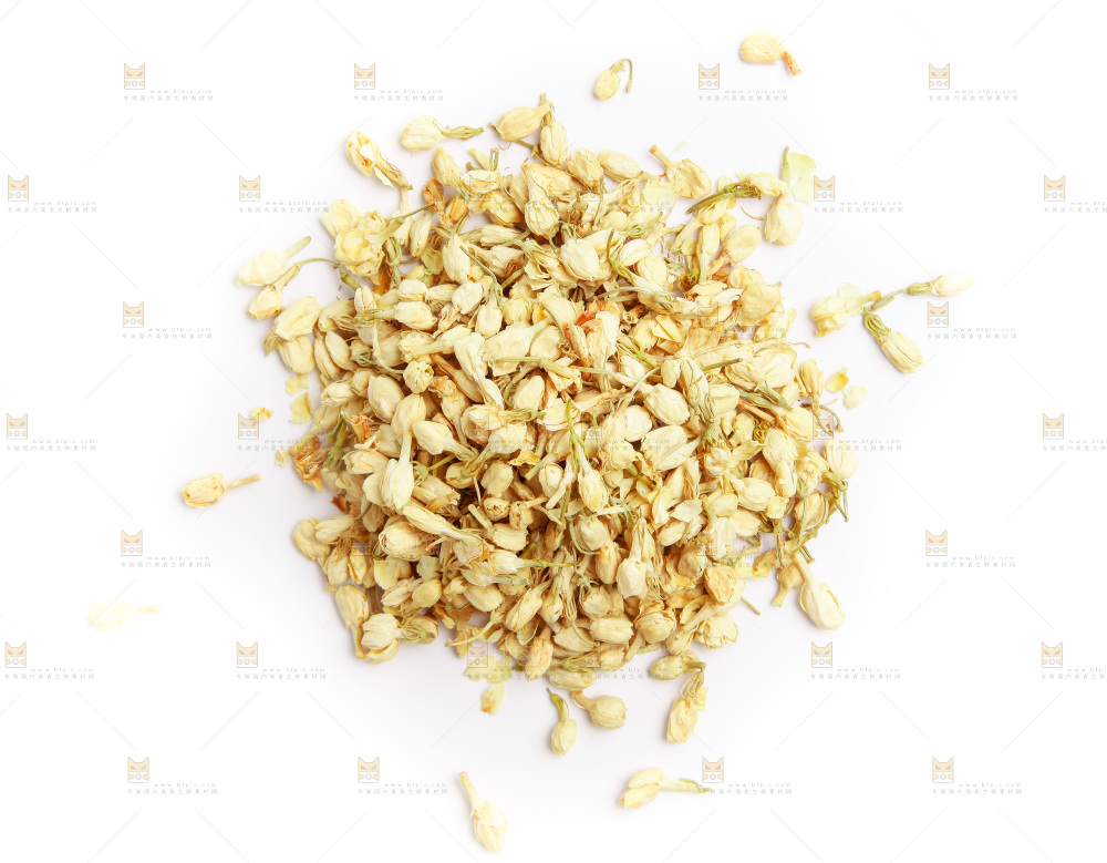 白底上放着茉莉花茶