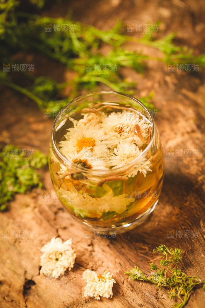 杯子里装着白菊花茶