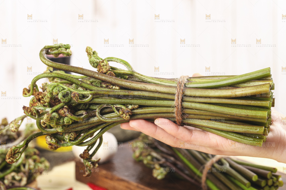 手里拿着蕨菜