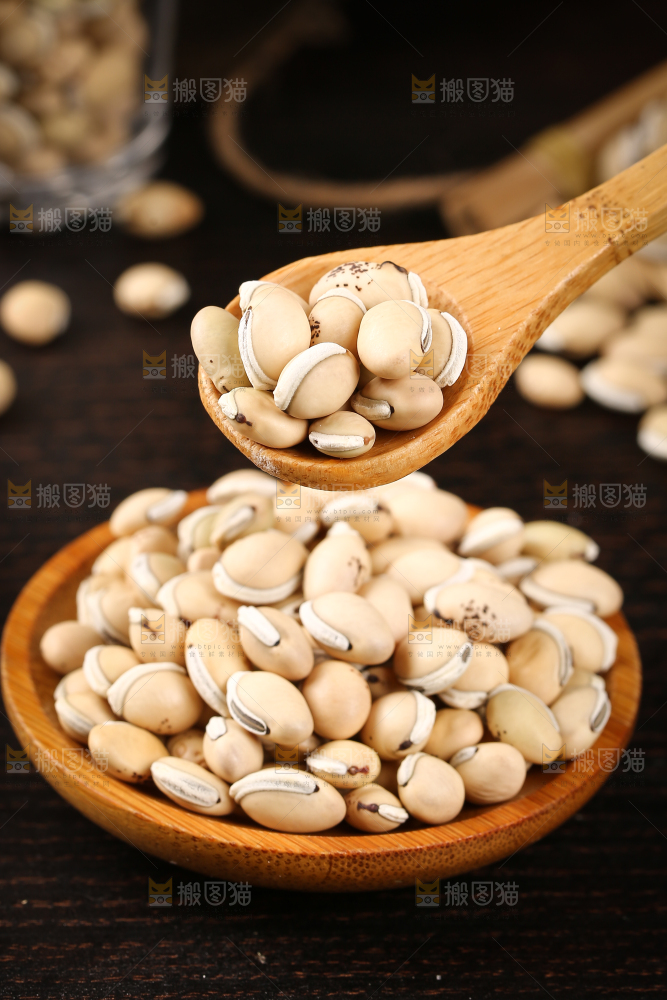 勺子上舀着白扁豆