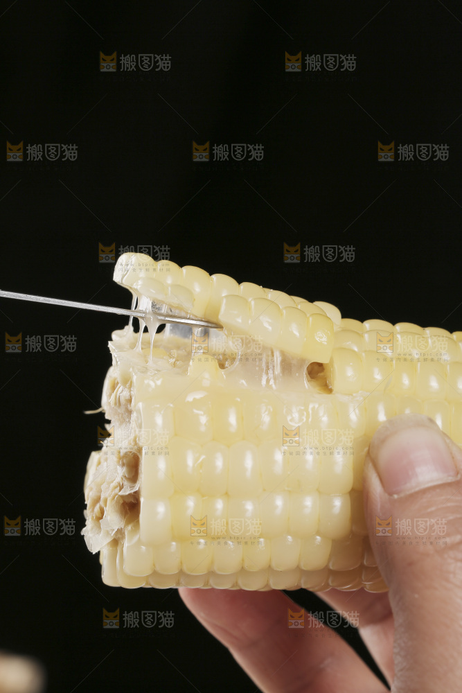 叉子上插着甜糯白玉米
